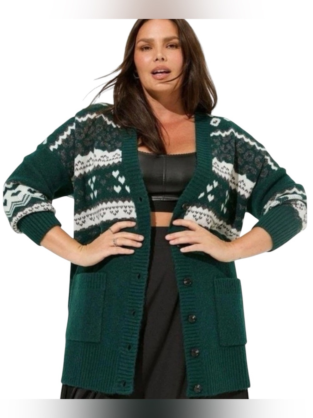 Torrid Forest Green Fair Isle Print Oversized Cardigan Sweater 2X Cottagecore